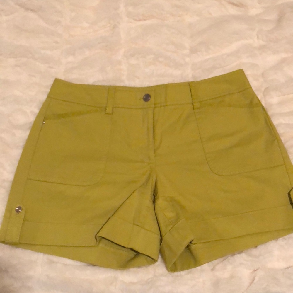 WHBM greenish yellow shorts, size 8